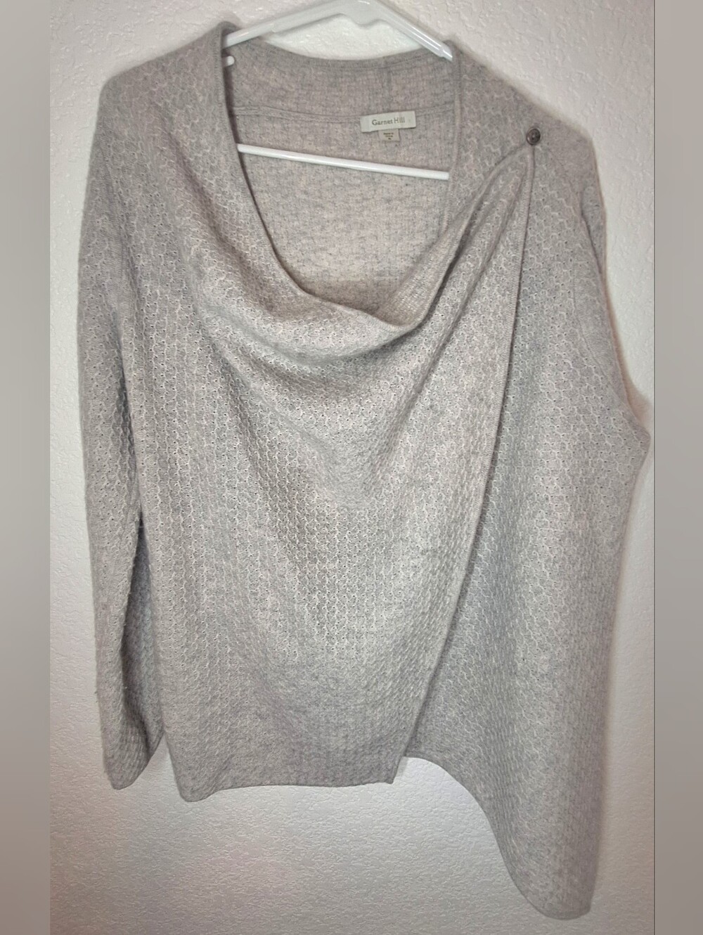 Garnet Hill 100% Cashmere Cowl Neck Draped Wrap Sweater Heather Gray M